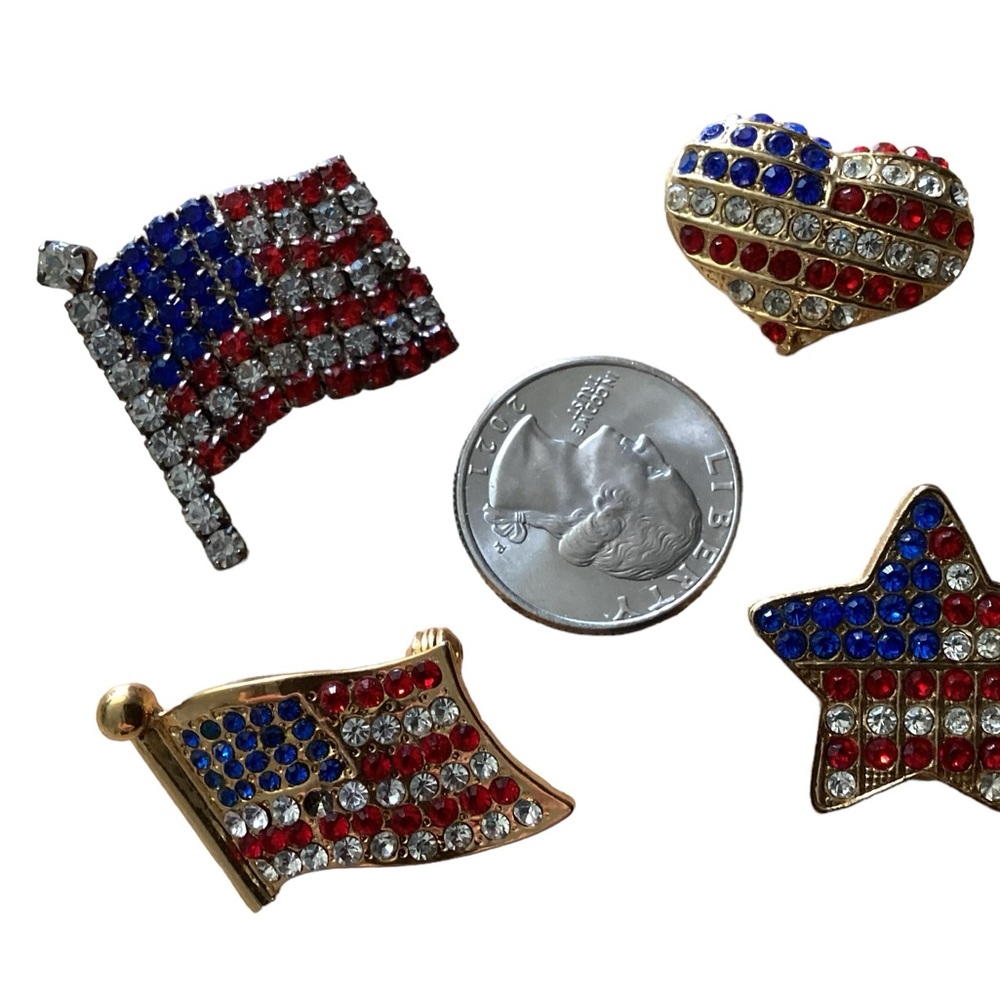 Bundle of 4 rhinestone patriotic pins